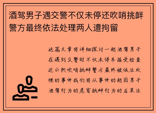 酒驾男子遇交警不仅未停还吹哨挑衅警方最终依法处理两人遭拘留